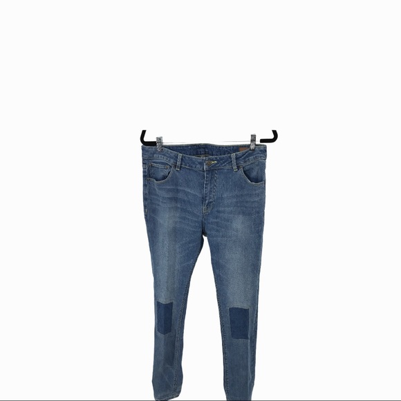 Asos Womans Denim Blue Jeans Mid Rise Patched Knees Size 36 X 34 - Picture 4 of 8